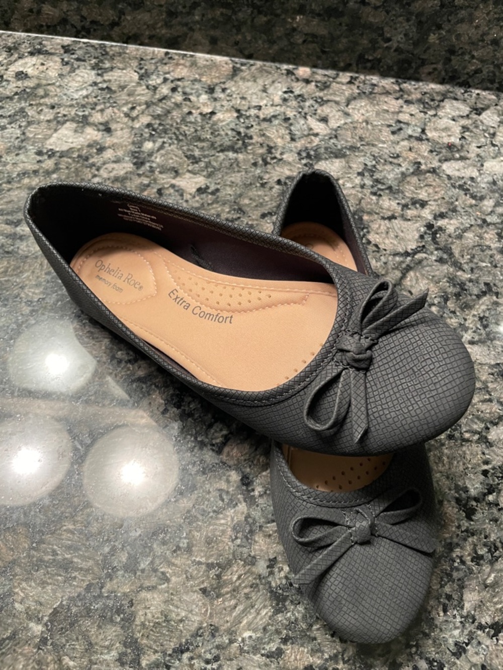 Ophelia Rose Black Textured Bow Ballet Flats - Extra Comfort